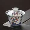 Tazón de té azul y blanco con tapa para uso doméstico, Tazón de té de cerámica de alta temperatura con tapa