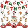 Bandeirola Puxa-Bandeira de Aniversário de Natal Desenho Animado Fofo Papai Noel Banner de Letras Enfeites Suspensos Espirais Toppers de Bolo Decorações