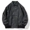 Jaqueta de couro estilo retrô americano com lapela para homens, novo modelo de outono e inverno, corte solto, forrada com fleece, espessa, casaco de algodão quente para trabalho