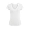 Estilo Perezoso Sexy Suelto y Ligero Cuello en V Color Puro Manga Corta Camiseta para Mujer Lujuria Pura Sexy Que Muestra la Figura Hombro Derecho Top Básico