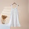 Vestido Camisola Crepe de Algodão Puro Grau A Novo Estilo Feminino Verão Fino Bonito Doce Solto Camisola Vestido Longo Roupa de Casa