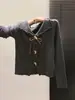 Suéter de Punto de Manga Larga con Volantes y Cuello en V de Deseo Puro Nuevo para Otoño e Invierno, Prenda Base Adelgazante con Botones Franceses para Mujer