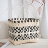 Bolsa Tote Tecida Versátil em Color Blocking Preto e Branco, Bolsa Tote Tecida Xadrez Diamante de Grande Capacidade para Carregar na Mão