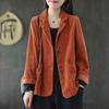 Abrigo corto de pana con cuello de traje de color liso para mujer, primavera y otoño, nuevo abrigo informal retro con bolsillo de manga larga para mujer