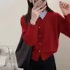 Suéter cárdigan de punto de dos piezas falso para mujer para ir al trabajo en otoño e invierno, estilo coreano con cuello de camisa y botones de un solo botón