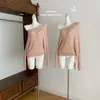 Chegada da Deusa da Beleza: Conjunto de Suéter Casual de Lã Tricotada com Ombro Assimétrico Vazado, Blusa de Manga Longa, Saia, Tamanho Único, Outro Ombro a Ombro