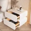 Mesita de noche color crema con acabado en piel, Gabinete de noche pequeño moderno simple para dormitorio, Gabinete de almacenamiento minimalista, No requiere montaje, Todo en uno