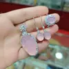 Juego de Calcedonia de Hielo Incrustada Plateado Colgante de Calcedonia Natural Aretes Pulsera Aretes Jade Juego de Regalo de Tres Piezas