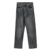 Jeans Azules Retro para Mujer, Pierna Recta, Sueltos, Retro Americano, Cintura Alta, Ajustados, Lavados, Desgastados, Caídos, Pantalones de Pierna Ancha hasta el Suelo