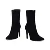 Botas femininas de camurça bico fino, corte baixo, para outono e inverno, leves, com zíper lateral, botas Martin femininas de cor sólida versáteis, botas de tamanho grande para exportação