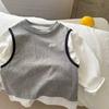Camiseta de Manga Larga Falsa de Dos Piezas para Niños Algodón Puro Nueva Primavera y Otoño Ropa Interior Suelta para Niños Bebé Empalme