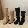 Botas plisadas apiladas para mujer con tacones gruesos, botas largas adelgazantes de suela gruesa, nuevas botas de estilo western para primavera y otoño 2026, botas de montar a media pantorrilla