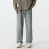Calças Jeans Masculinas Largas de Corte Reto 2026 Outono/Inverno Cor Clara Caimento Fluido Estilo Hong Kong Tendência Calças de Pernas Largas Calças High Street