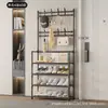 Sapateira simples de vários níveis com armário de armazenamento integrado para entrada de casa e dormitório, cabideiro multifuncional de chão e suporte para sapatos e chapéus