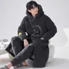 Pijama Masculino Acolchoado de Veludo Coral Três Camadas Outono e Inverno Veludo Espessado Pijama Longo com Capuz Roupas de Casa de Inverno