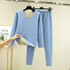 Conjunto térmico sin costuras para mujer, forrado de forro polar y engrosado para abrigar, capa base para otoño e invierno, corte ajustado, forro polar alemán de doble cara, ropa interior