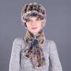Chapéu Feminino Inverno Meia-idade e Idosos Pato Cap Quente Proteção de Orelhas Rex Pele de Coelho Lã de Raposa Agulha Tricotada Chapéu de Mãe Cachecol