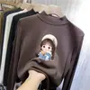 Camiseta Base de Terciopelo Doble Cara para Niñas Otoño e Invierno Nueva Camiseta de Manga Larga Cálida Estilo Bebé de Cuello Alto