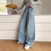 Calças para Meninas Primavera e Outono 2026 Novas Crianças Alunos do Ensino Fundamental Calças Jeans Bordadas de Pernas Largas Meninas Crianças Maiores Calças de Pernas Retas para Primavera