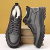 Zapatos de Algodón para Hombre 2026 Invierno Nuevo Estilo Papá Casual Botas Altas de Piel de Moda Combinación Más Terciopelo Más Grueso Cálido Botas Martin para Hombre