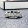 Anillo Simple Transfronterizo Huajie con Tres Filas de Diamantes, Anillo de Princesa Nupcial a la Moda, Joyería para Mujer