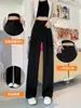 Pantalones de traje negros de bolsillo para mujer, primavera y otoño, pantalones rectos de pierna ancha holgados de cintura alta con una caída de alta calidad, pantalones casuales de corte ajustado