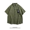 Camisa de cuadros retro estilo Hong Kong para hombre de manga corta de verano marca de moda americana etiquetado de alta calidad holgada casual combinable abrigo