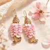 Brincos de Peixe Escama Rosa Dourado Retrô Francês, Luxo Acessível, Exquisitos, Modernos, Criativos, Únicos e Elegantes para Mulheres