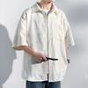 Nova camisa de manga curta estilo chinês para primavera e verão masculina retrô americana Pu camisa jaqueta bonita masculina camiseta casual simples