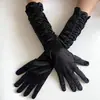Luvas para Vestido de Noiva de Noiva Seda Amassada Comprimento Médio Cetim Elástico Cetim Cobertura para Dedos Palco Festa Casamento Casamento