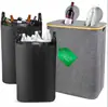 Cesta Plegable de Bambú con Tapa para Clasificación y Almacenamiento de Botellas de Reciclaje, Contenedor de Reciclaje de Botellas de Bebida con Bolsa Interior para Almacenamiento en el Hogar