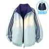 Jaqueta Esportiva Casual Reversível com Gola Alta para Primavera e Outono, Blusa Solta Moda Listrada Tendência