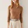 Suéter premium sin costuras 100% cachemir para mujer, cuello semi-alto, corte ajustado, versátil, moderno, capa base adelgazante