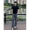 Calça Xadrez Preta e Branca para Homens, Estilo Fino de Outono, Alta Qualidade, Estilosa, Retro Americano, Calça Casual de Corte Reto com Caimento