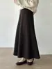 Saia Midi de Cintura Alta Feminina Outono Inverno Estilo Coreano Temperamento Drapeado Versátil Emagrecedor Comprimento Médio Justa ao Corpo Linha A Barra Larga Saia Evasê Guarda-chuva