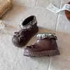 Botines Retro de Encaje para Niñas Otoño Invierno Estilo Nuevo Botas de Piel de Princesa con Lazo Botas para Bebé Suela Suave Antideslizantes con Cremallera Lateral