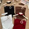 Top de Verano Dulce Disparo Real de Uso Rudo sin Tirantes ni Mangas con Almohadillas en el Pecho de Cuello Halter Color Sólido para Mujer