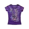 Camiseta estampada de manga curta com strass, estilo Harajuku de verão europeu e americano Y2K, top de gola redonda, conjunto de rua retrô escuro estilo INS