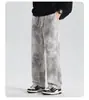 Pantalones sucios arrugados tie-dye para hombre marca de moda casual americano pantalones largos rectos holgados pierna ancha pantalones deportivos de otoño pantalones de chándal