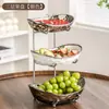Nuevo Plato de Fruta de Cerámica de Lujo para Uso Doméstico, Estante de Almacenamiento Multicapa para Sala de Estar, Alto Valor Estético, Artesanía Electrochapada, Plato de Frutos Secos con Forma de Yuanbao