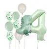 Conjunto de Balões de Aniversário de Dinossauro Verde Fosco Transfronteiriço 40 polegadas Conjunto de Balões Temáticos de Número Verde Oliva para Festa de Aniversário