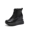 Botas Curtas Casuais Martin Femininas Outono/Inverno 2025 Novo Estilo com Forro de Lã, Aumentadoras de Altura, Antiderrapantes, Planas, de Solado Grosso, Salto Alto, Plataforma