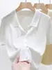 Verano 2025 Nuevo Cárdigan de Punto Holgado con Cuello Polo para Mujer Diseño de Solapa Camiseta de Manga Corta Top Delgado