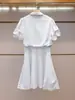 Vestido de Verano Nuevo Estilo Coreano de Alta Gama con Rayas, Manga Corta, Cuello y Cinturón para Mujer