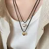 Collar de Cuerda Negra con Corazón Plateado para Mujer Cadena de Suéter Larga Halter de Lujo Accesible de Gama Alta Accesorios Simples