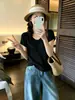 Camiseta de Punto Informal a la Moda con Cuello en U de Manga Corta 2026 Estilo Coreano Verano Guangzhou Shisanxing En Stock Versátil Color Sólido Reductora de Edad