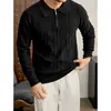 Suéter de punto de media cremallera de alta gama, estilo clásico, para hombre, perfecto para otoño e invierno, versátil para uso casual, con cuello tipo polo y diseño de canalé