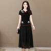 Jinbukang Roupa de Verão Feminina para Meia-idade Manga Curta Roupa Tang SuiT Camiseta de Ano Novo Bordada Roupa de Camisa para Mãe Conjunto de Duas Peças