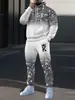 Estación Independiente Temu Moda Masculina Transfronteriza Tendencia Estilo Europeo y Americano Otoño Casual Deportivo Sudadera con Estampado Traje Dos Piezas