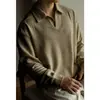 Camiseta de Manga Larga con Cuello de Gaviota y Patrón Jacquard Retro Americano para Hombre 2026 Otoño Invierno Camisa Transpirable para el Día a Día